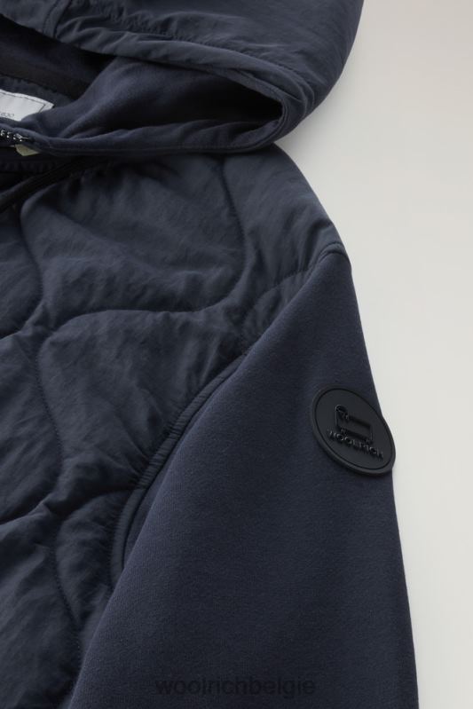 Hybride hoodie met rits van katoen en gewatteerd taslan-nylon Woolrich Heren 8TTN0509 Melton blauw kleding