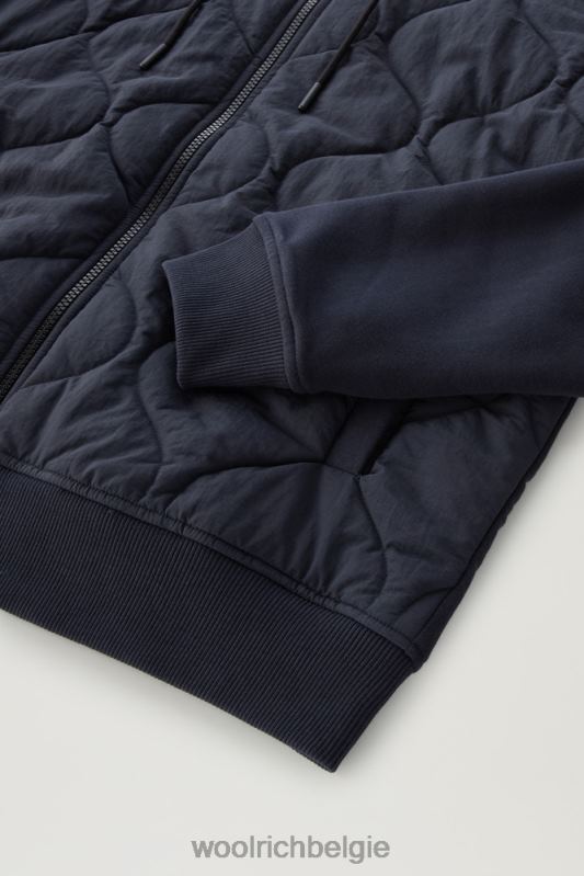 Hybride hoodie met rits van katoen en gewatteerd taslan-nylon Woolrich Heren 8TTN0509 Melton blauw kleding