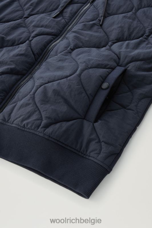 Hybride hoodie met rits van katoen en gewatteerd taslan-nylon Woolrich Heren 8TTN0509 Melton blauw kleding