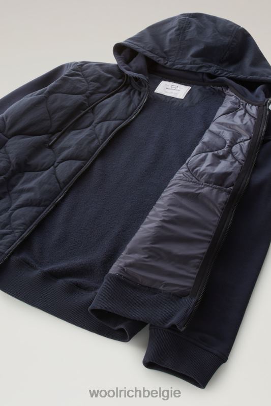 Hybride hoodie met rits van katoen en gewatteerd taslan-nylon Woolrich Heren 8TTN0509 Melton blauw kleding