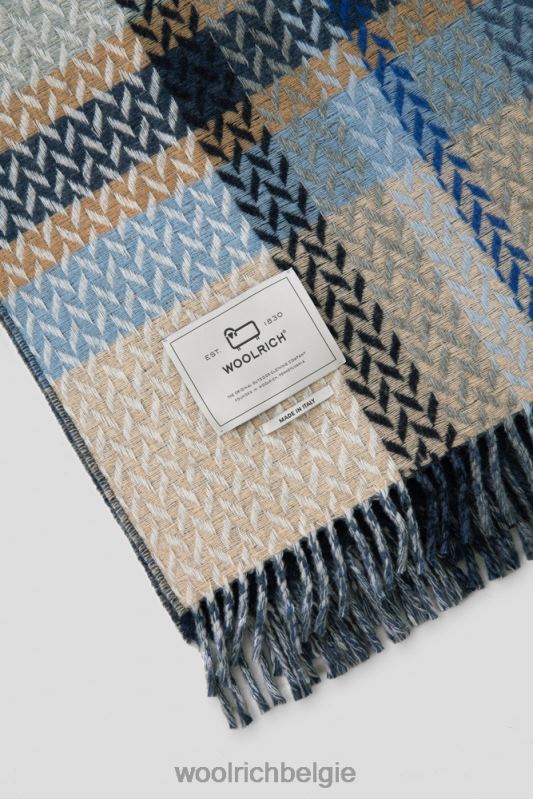 Jacquard geruite deken van een wolmix Woolrich unisex 8TTN0271 blauw meer accessoires