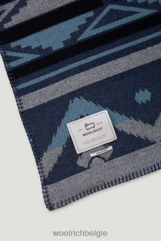Jacquardstreepdeken van zuivere wol Woolrich unisex 8TTN0267 Melton blauw accessoires