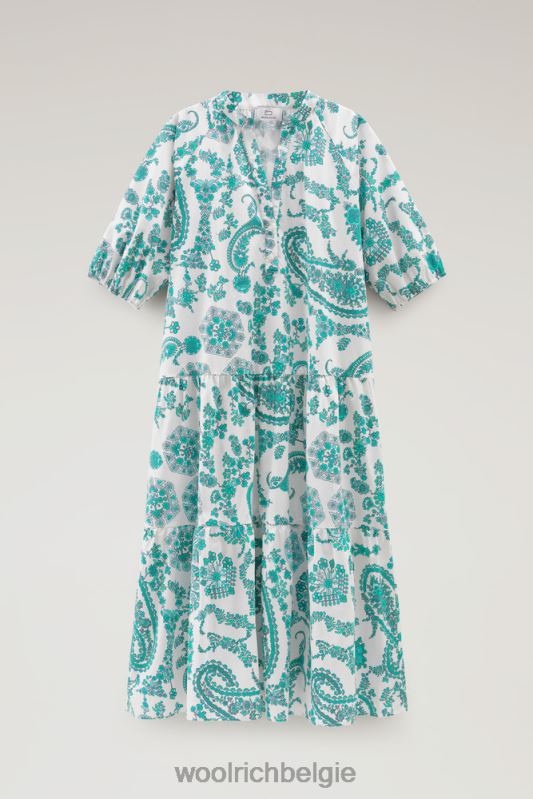 Jurk met ruches van popeline van puur katoen Woolrich vrouwen 8TTN0164 turkoois paisley kleding