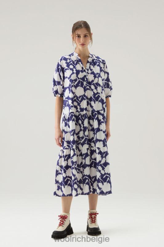 Jurk met ruches van popeline van puur katoen Woolrich vrouwen 8TTN0168 Melton blauwe bloem kleding