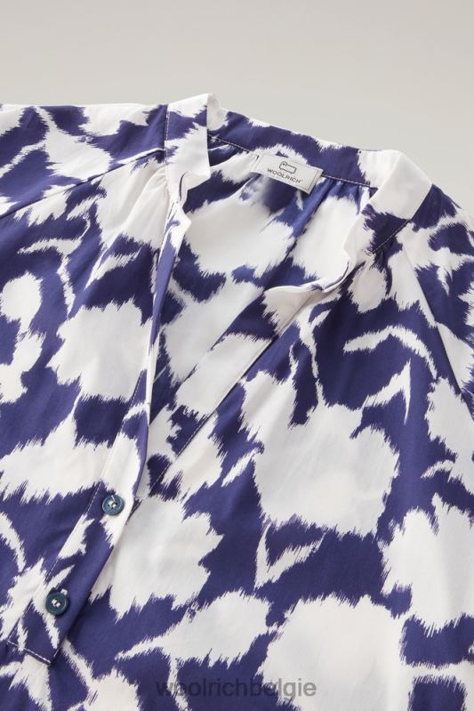 Jurk met ruches van popeline van puur katoen Woolrich vrouwen 8TTN0168 Melton blauwe bloem kleding