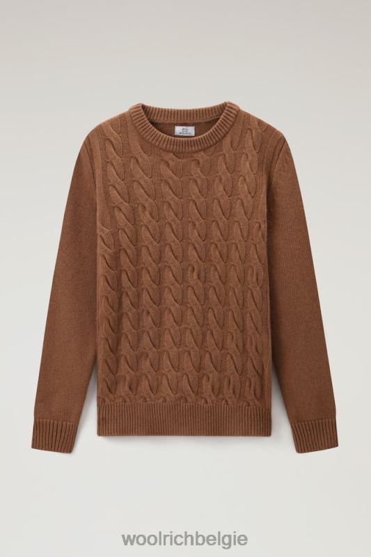 Kabelgebreide ronde hals van scheerwol Woolrich Heren 8TTN0695 Alaskan bruin kleding