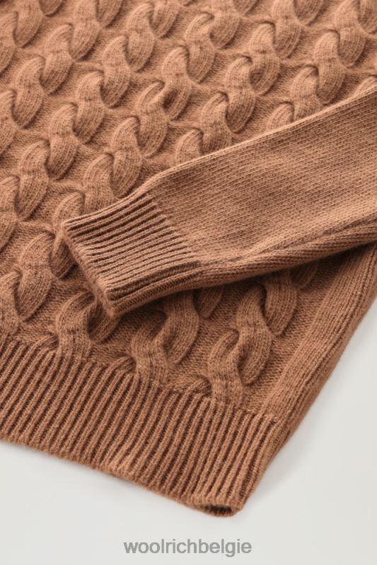 Kabelgebreide ronde hals van scheerwol Woolrich Heren 8TTN0695 Alaskan bruin kleding