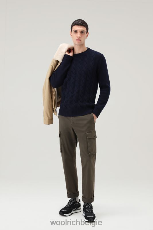 Kabelgebreide ronde hals van scheerwol Woolrich Heren 8TTN0700 Melton blauw kleding