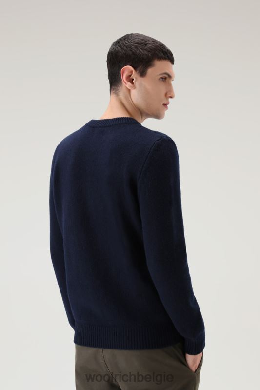 Kabelgebreide ronde hals van scheerwol Woolrich Heren 8TTN0700 Melton blauw kleding