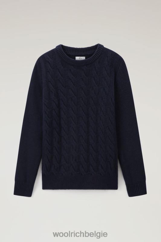 Kabelgebreide ronde hals van scheerwol Woolrich Heren 8TTN0700 Melton blauw kleding