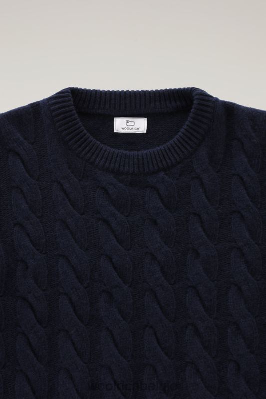 Kabelgebreide ronde hals van scheerwol Woolrich Heren 8TTN0700 Melton blauw kleding