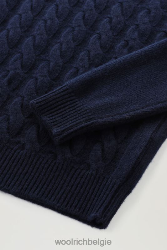 Kabelgebreide ronde hals van scheerwol Woolrich Heren 8TTN0700 Melton blauw kleding
