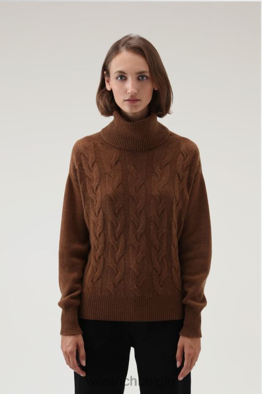 Kasjmier kabelgebreide coltrui Woolrich vrouwen 8TTN0269 donkere kameel kleding