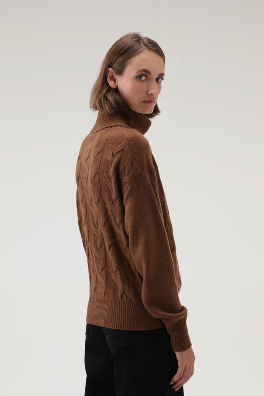 Kasjmier kabelgebreide coltrui Woolrich vrouwen 8TTN0269 donkere kameel kleding