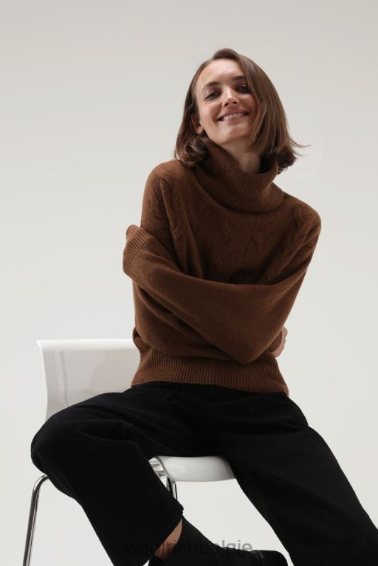 Kasjmier kabelgebreide coltrui Woolrich vrouwen 8TTN0269 donkere kameel kleding