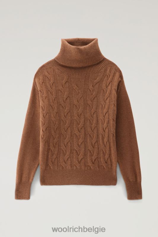 Kasjmier kabelgebreide coltrui Woolrich vrouwen 8TTN0269 donkere kameel kleding