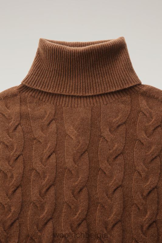 Kasjmier kabelgebreide coltrui Woolrich vrouwen 8TTN0269 donkere kameel kleding
