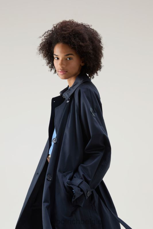 Katoenen trenchcoat aan het meer Woolrich vrouwen 8TTN0115 Melton blauw kleding