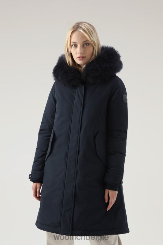 Keystone lange parka in urban touch met kasjmierbont Woolrich vrouwen 8TTN0295 Melton blauw kleding