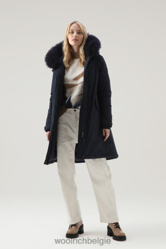Keystone lange parka in urban touch met kasjmierbont Woolrich vrouwen 8TTN0295 Melton blauw kleding