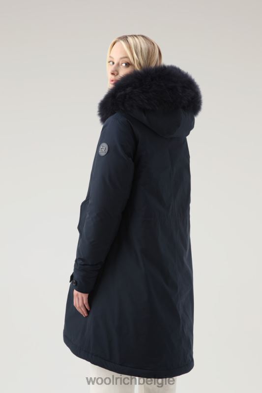 Keystone lange parka in urban touch met kasjmierbont Woolrich vrouwen 8TTN0295 Melton blauw kleding