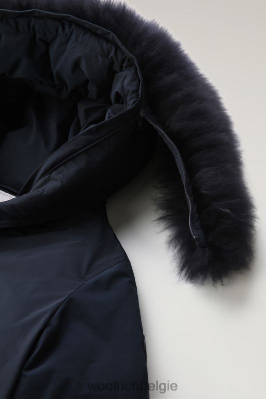 Keystone lange parka in urban touch met kasjmierbont Woolrich vrouwen 8TTN0295 Melton blauw kleding