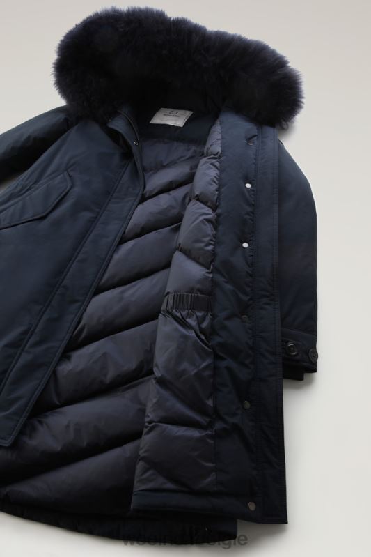 Keystone lange parka in urban touch met kasjmierbont Woolrich vrouwen 8TTN0295 Melton blauw kleding