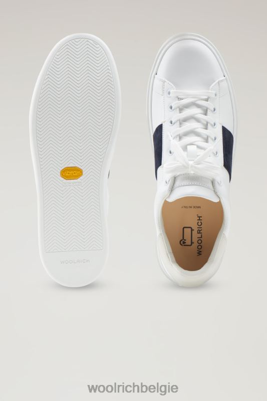 Klassieke pumps van zacht leer met contrasterende suède zijband Woolrich Heren 8TTN0784 witte indaco schoenen