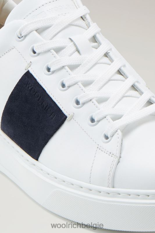 Klassieke pumps van zacht leer met contrasterende suède zijband Woolrich Heren 8TTN0784 witte indaco schoenen