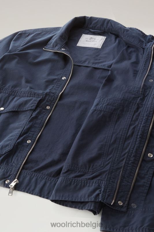 Kledinggeverfd bomberjack met ronde hals van puur katoen Woolrich Heren 8TTN0497 Melton blauw kleding