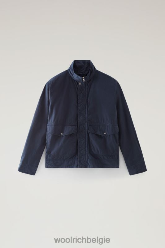 Kledinggeverfd bomberjack met ronde hals van puur katoen Woolrich Heren 8TTN0497 Melton blauw kleding