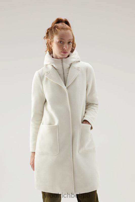 Kuna-parka van een mix van wol en kasjmier Woolrich vrouwen 8TTN0210 melkachtige crème kleding