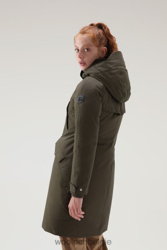 Lange parka van ramar-stof Woolrich vrouwen 8TTN0286 donkergroen kleding