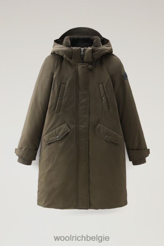 Lange parka van ramar-stof Woolrich vrouwen 8TTN0286 donkergroen kleding