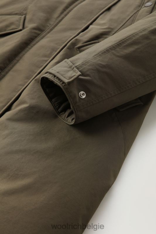 Lange parka van ramar-stof Woolrich vrouwen 8TTN0286 donkergroen kleding