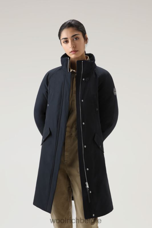 Lange parka van ramar-stof Woolrich vrouwen 8TTN0309 donker marine kleding