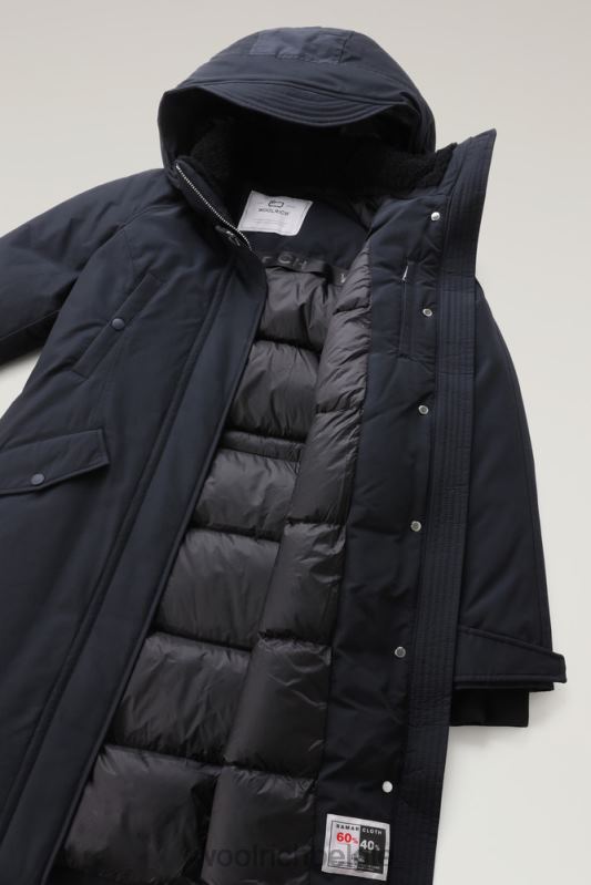 Lange parka van ramar-stof Woolrich vrouwen 8TTN0309 donker marine kleding