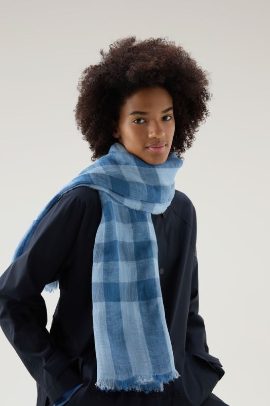 Licht geruite sjaal van linnenmix Woolrich vrouwen 8TTN0144 bleke indigo buffel accessoires