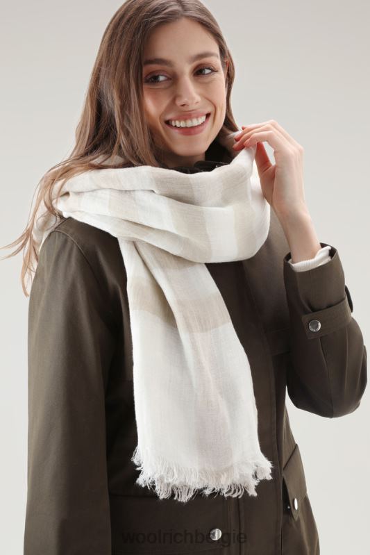 Licht geruite sjaal van linnenmix Woolrich vrouwen 8TTN0149 veer beige buffel accessoires
