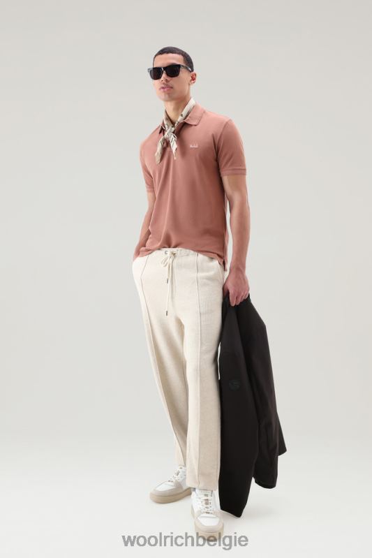 Mackinack-polo van kledingstuk-dye stretchkatoenen piquet Woolrich Heren 8TTN0803 warme bruine heide kleding