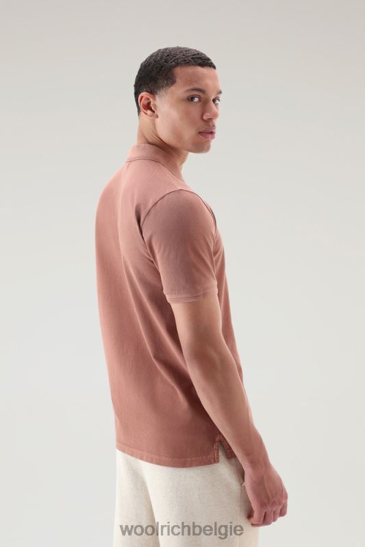 Mackinack-polo van kledingstuk-dye stretchkatoenen piquet Woolrich Heren 8TTN0803 warme bruine heide kleding