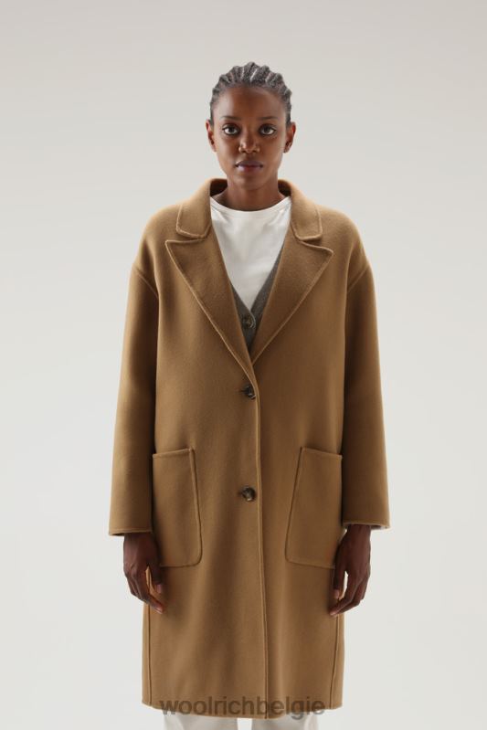 Manteco maagdelijke dubbele wollen jas Woolrich vrouwen 8TTN0307 donkere kameel kleding