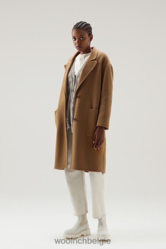Manteco maagdelijke dubbele wollen jas Woolrich vrouwen 8TTN0307 donkere kameel kleding