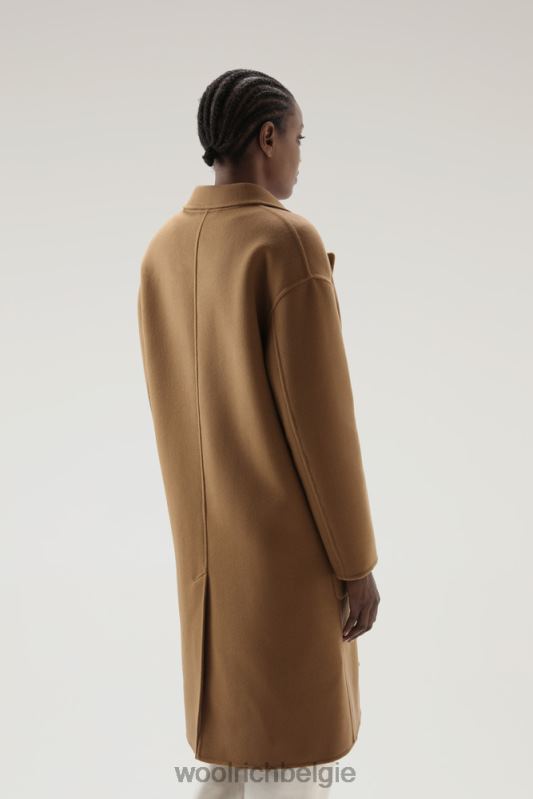 Manteco maagdelijke dubbele wollen jas Woolrich vrouwen 8TTN0307 donkere kameel kleding