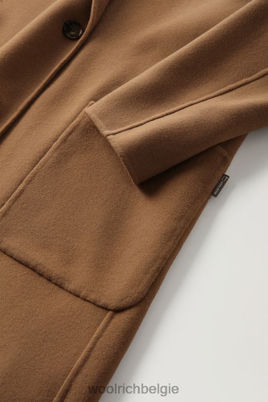 Manteco maagdelijke dubbele wollen jas Woolrich vrouwen 8TTN0307 donkere kameel kleding