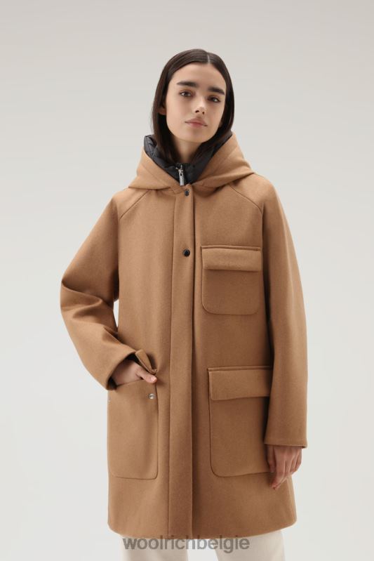Manteco wollen zijlijn 2-in-1 jas Woolrich vrouwen 8TTN0255 donkere kameel kleding