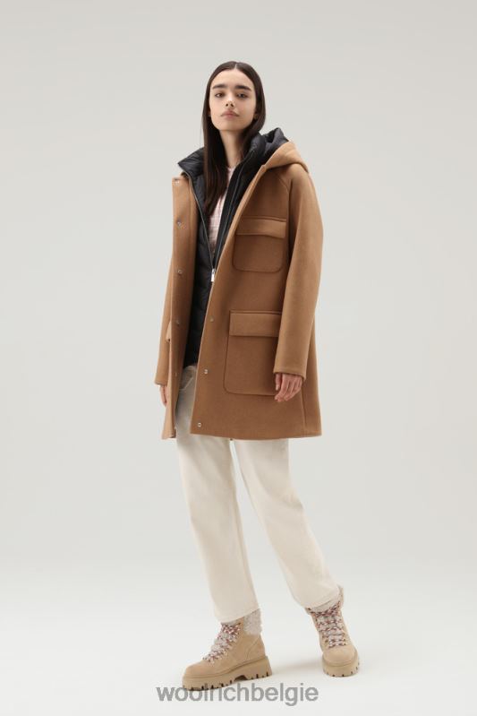 Manteco wollen zijlijn 2-in-1 jas Woolrich vrouwen 8TTN0255 donkere kameel kleding