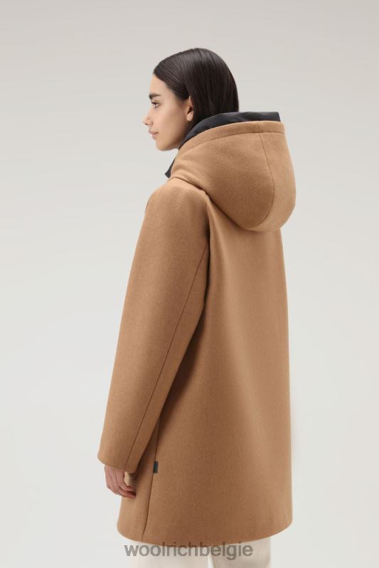 Manteco wollen zijlijn 2-in-1 jas Woolrich vrouwen 8TTN0255 donkere kameel kleding