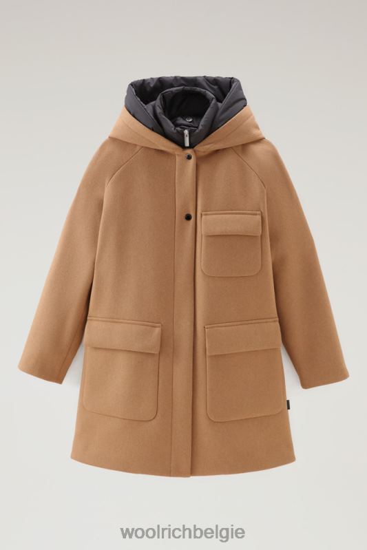 Manteco wollen zijlijn 2-in-1 jas Woolrich vrouwen 8TTN0255 donkere kameel kleding