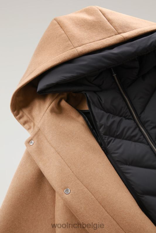 Manteco wollen zijlijn 2-in-1 jas Woolrich vrouwen 8TTN0255 donkere kameel kleding